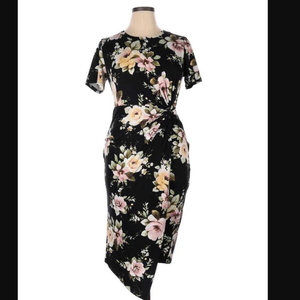 Nine Britton Black and Floral Midi Dress